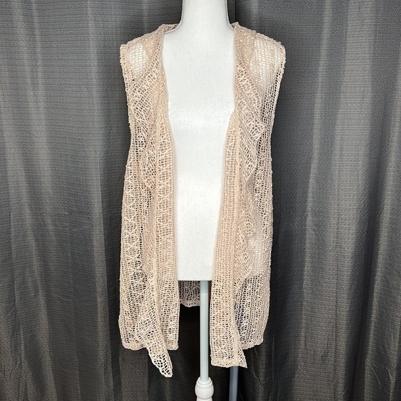 KEREN HART XXL CREAM MESH KNIT COVERUP OPEN FRONT VEST - Picture 3 of 8